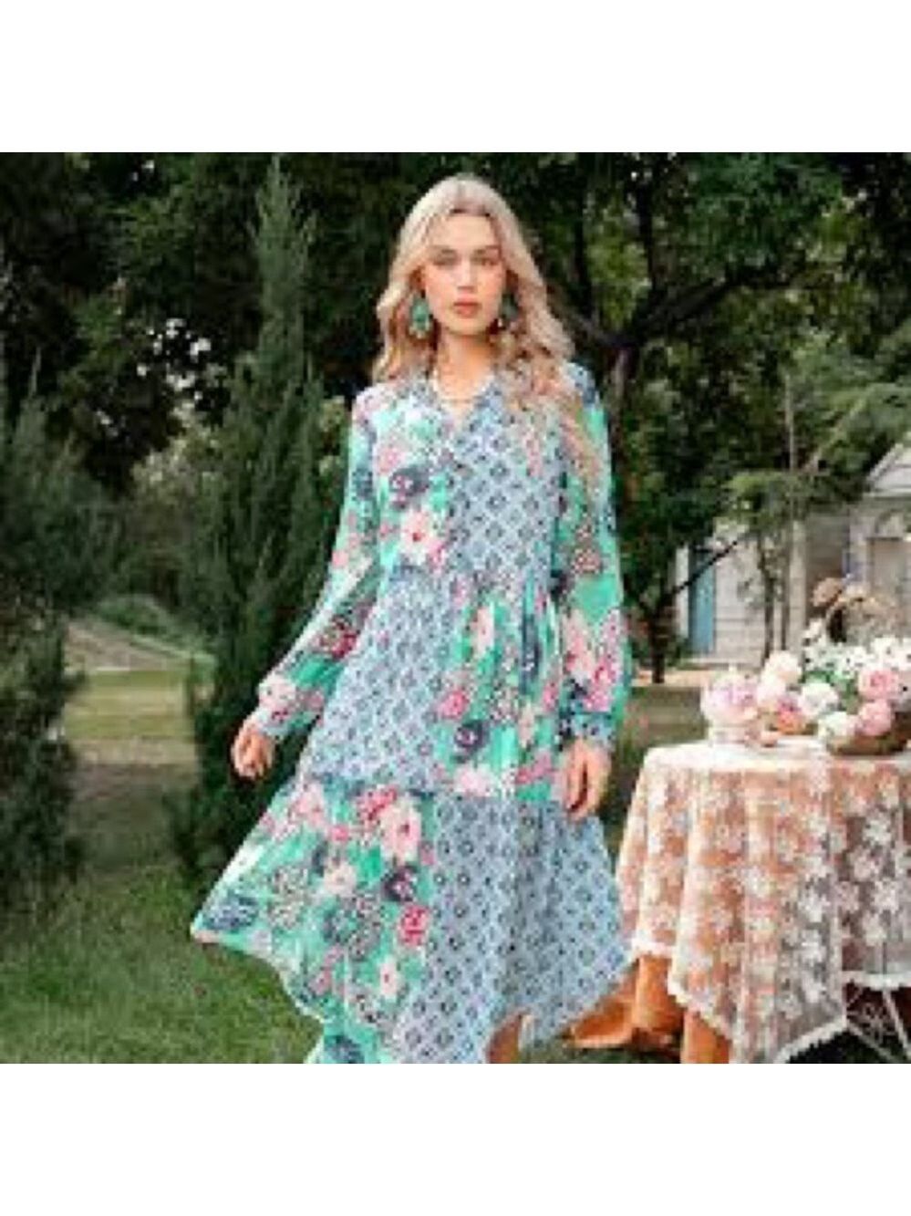 NWT Ursime Patchwork Floral Loose Fit Midi Dress. Size M